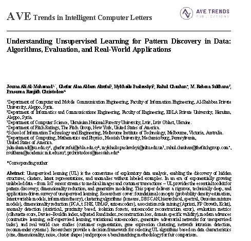 Understanding Unsupervised Learning for Pattern Discovery in Data:Algorithms, Evaluation, and Real-World Applications